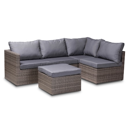 Baxton Studio Pamela Grey Upholstered and Brown Finished 4-Piece Rattan Patio Set 165-10715